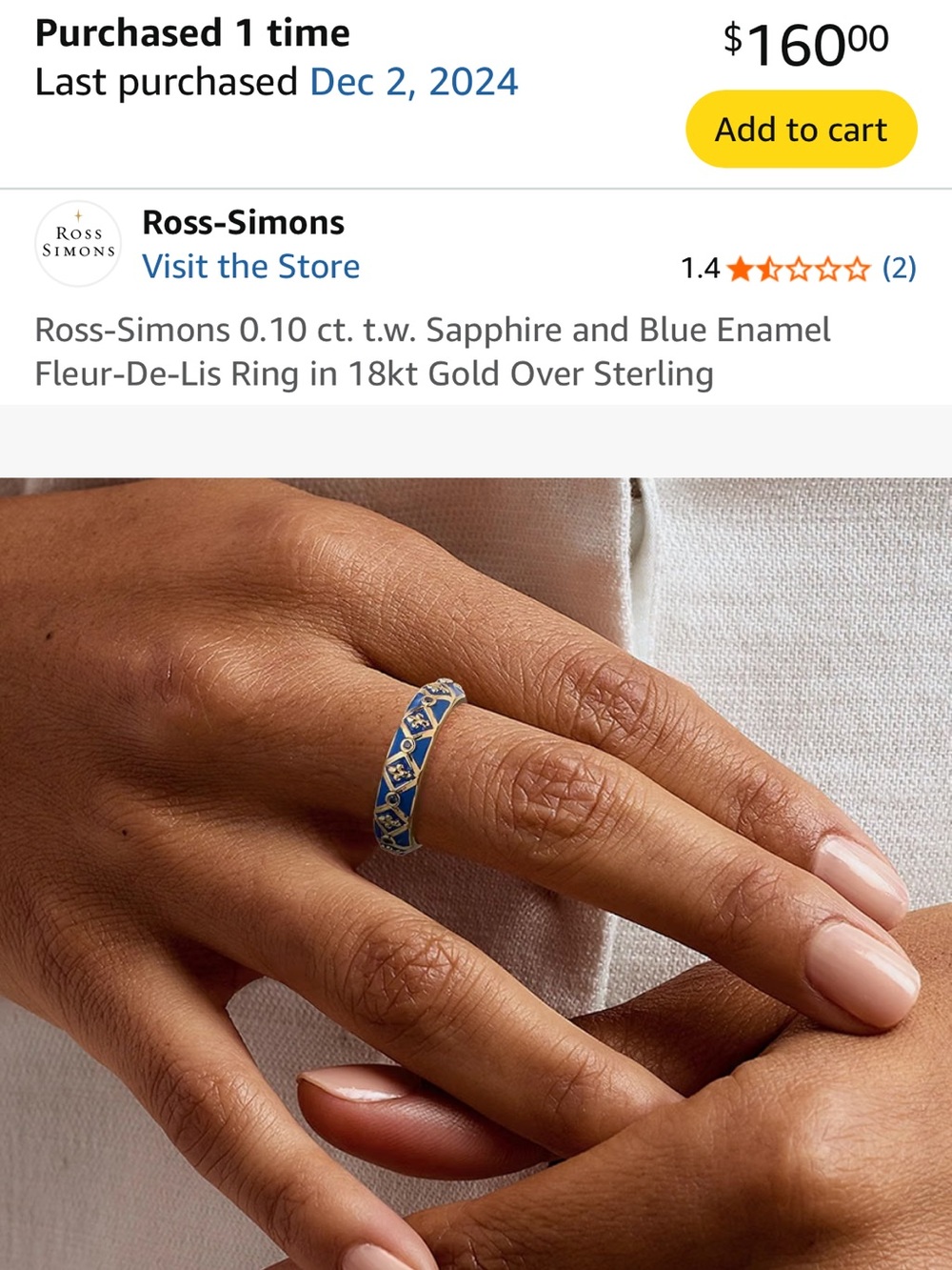 Ross-Simons Blue Enamel and Gold Fleur-de-Lis Ring with Sapphire Accents - Picture 4 of 5
